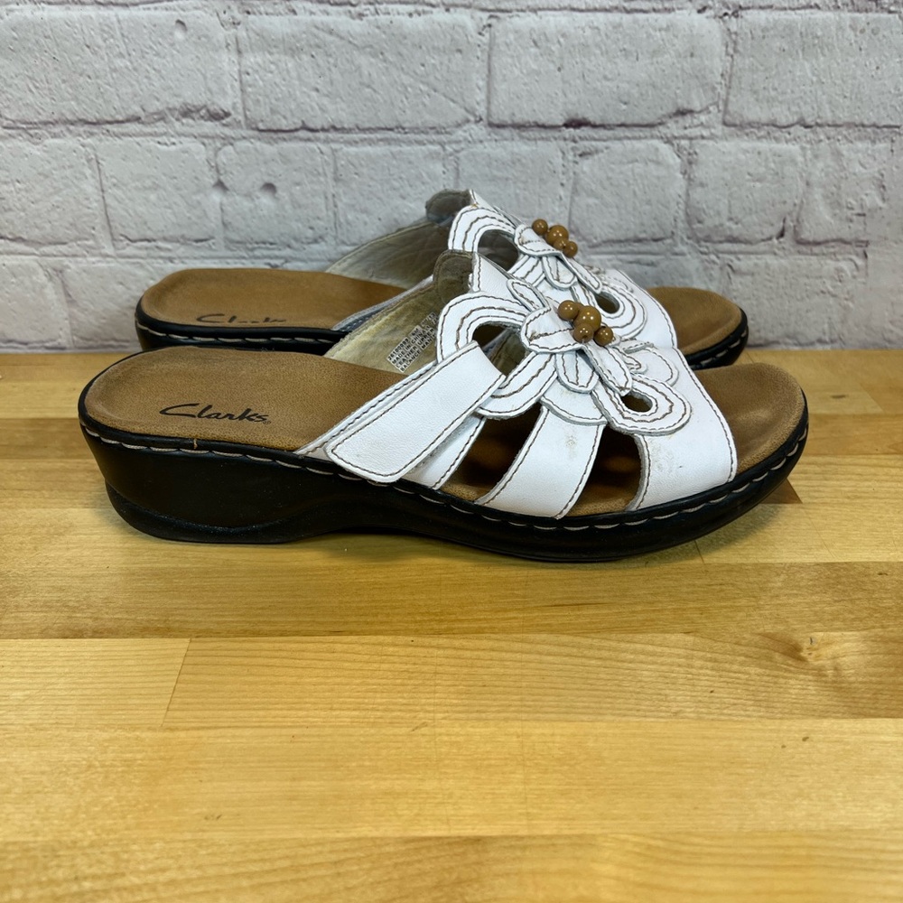 Clark Lexi Myrtle White Open Toe Leather Sandals Women 8